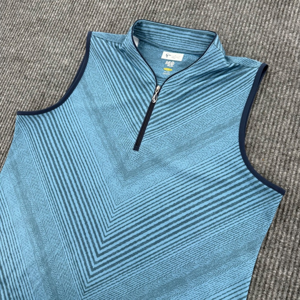 Greg Norman ML75 2Below Womens XL Blue Chevron Stripe Sleeveless Golf Polo